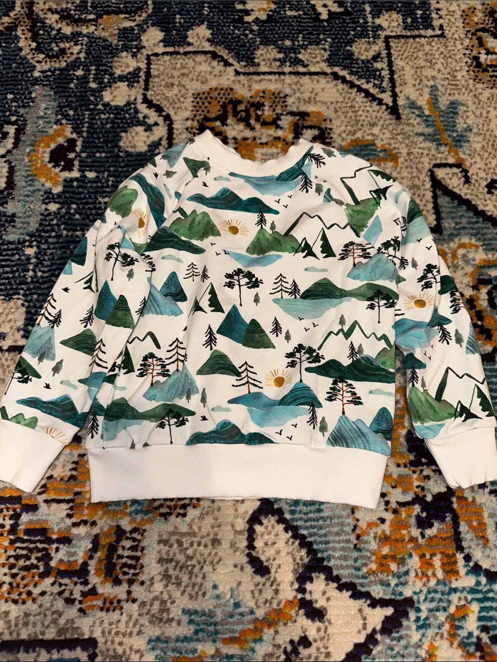 Little Sleepies Mountain & Forest Print Long-Sleeve Top - White, Green, Teal